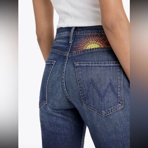 MOTHER High Rise Jeans with Sunburst Detail - Blue and Yellow